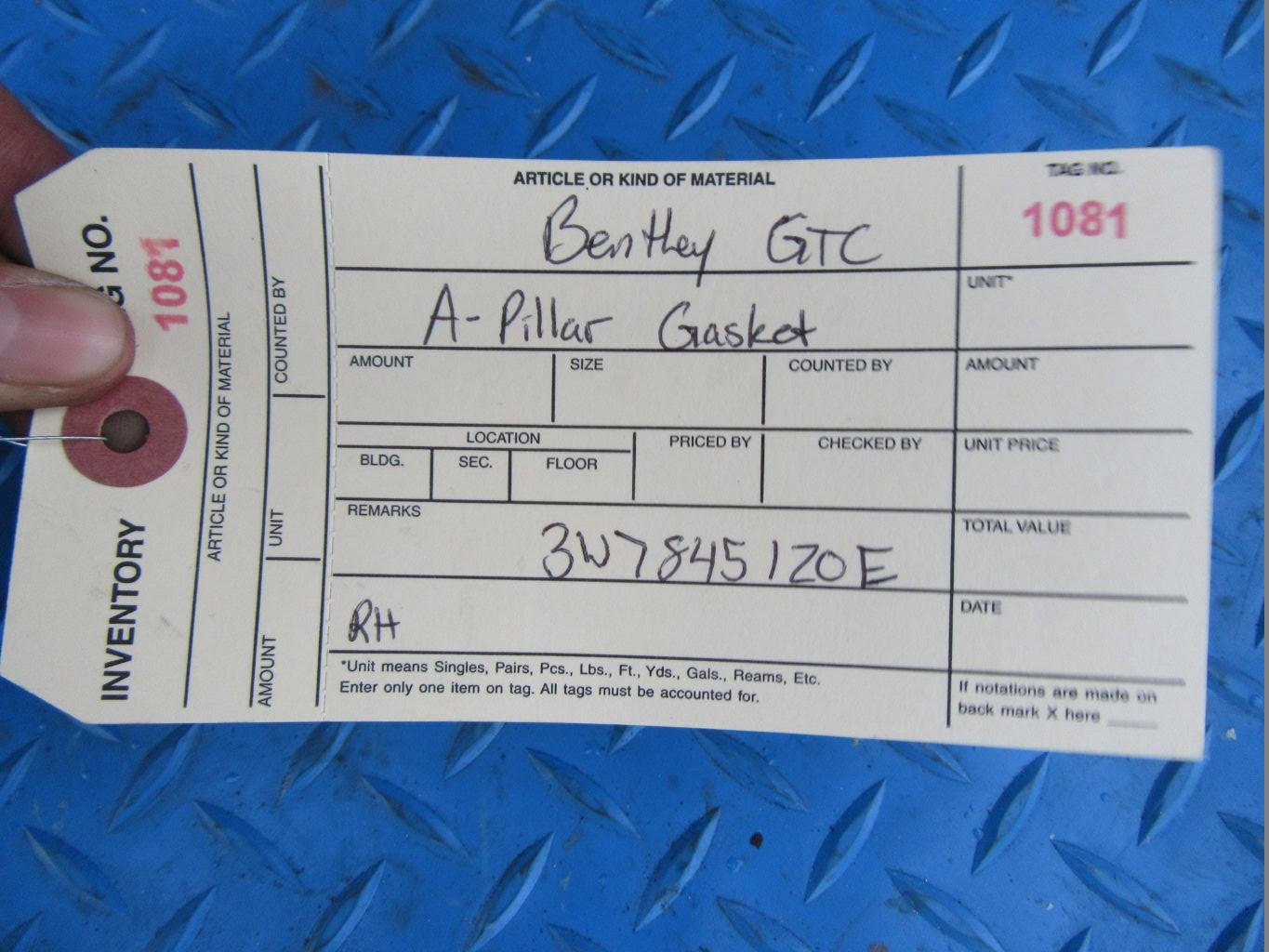 Bentley Continental GTC right A pillar weather strip gasket #1081