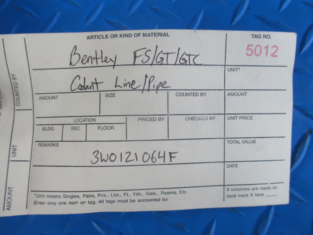 Bentley Continental Flying Spur GT GTC coolant reservoir pipe line #5012