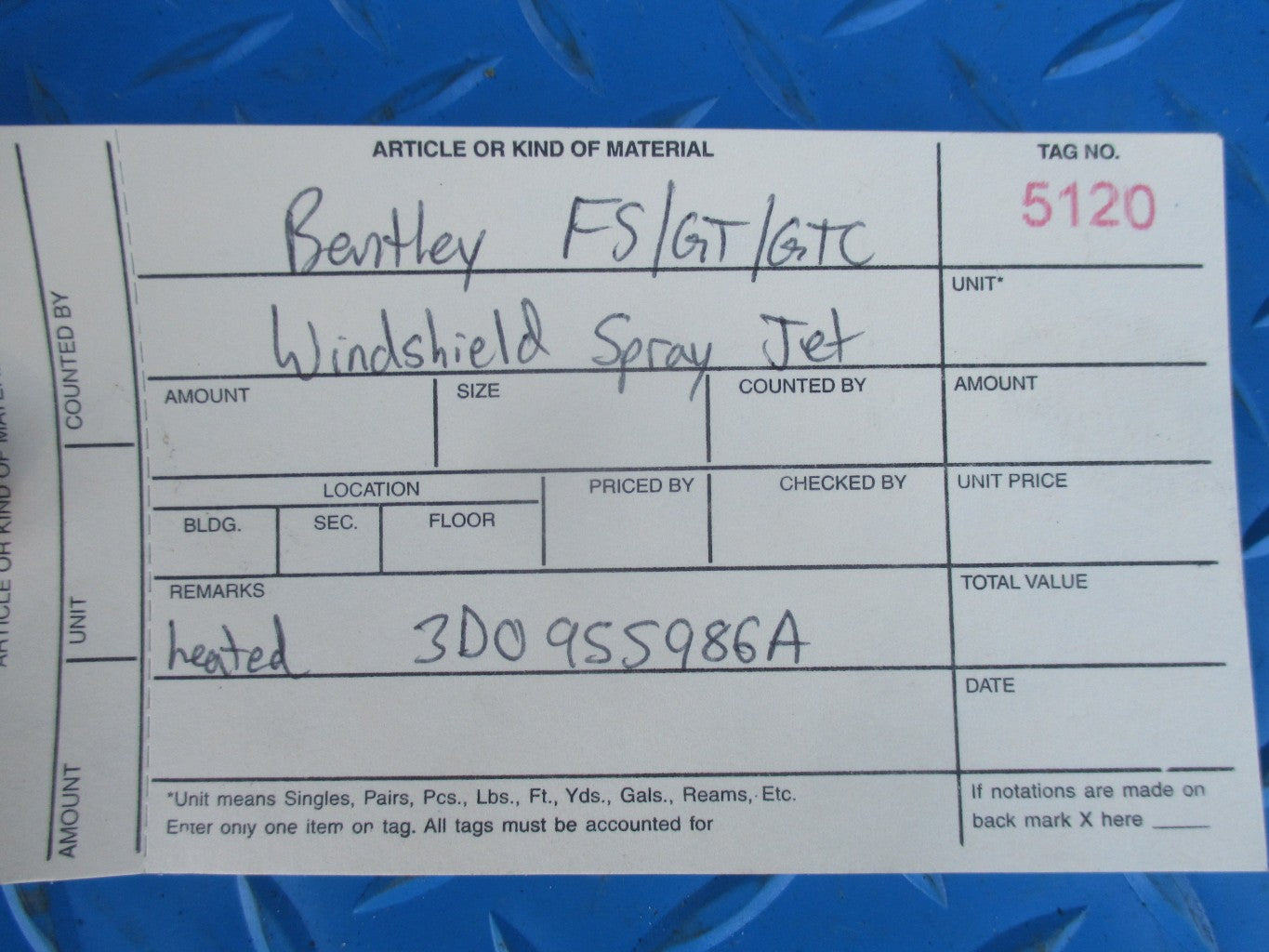 Bentley Flying Spur GT GTC windshield washer heated spray nozzle jet #5120