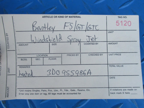 Bentley Flying Spur GT GTC windshield washer heated spray nozzle jet #5120