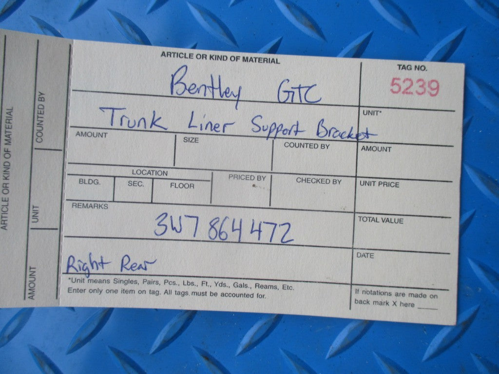 Bentley GTC trunk liner right rear support bracket #5239