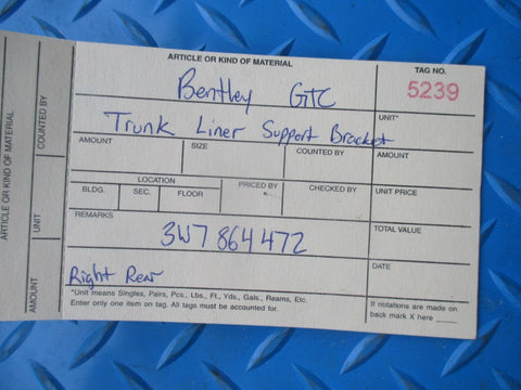 Bentley GTC trunk liner right rear support bracket #5239