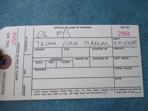 Bentley Flying Spur boot trunk manual lock latch release used