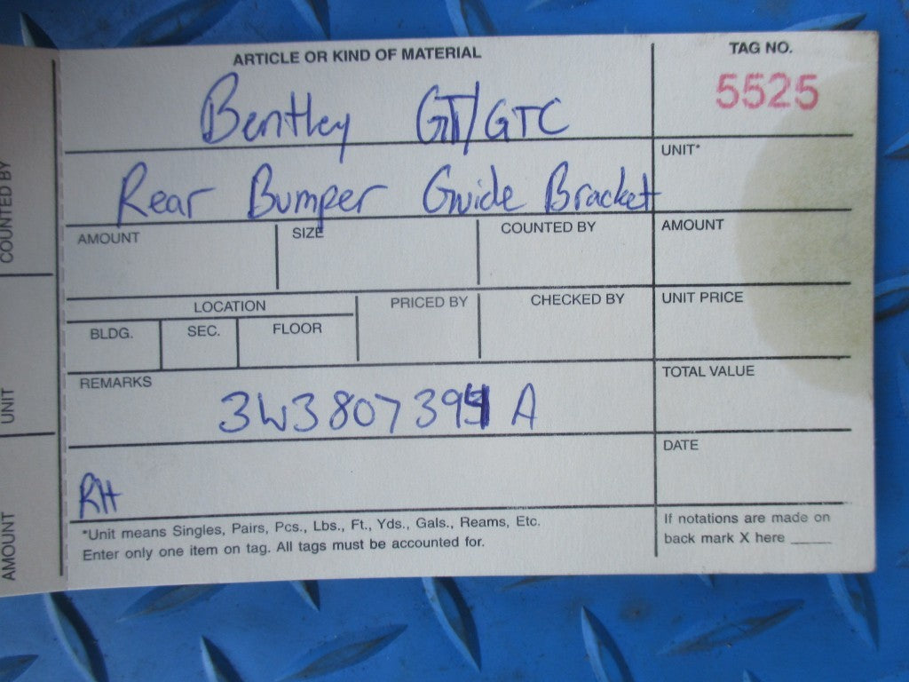 Bentley GT GTC rear bumper right outer guide bracket #5525
