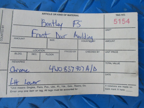 Bentley Flying Spur front left door window lower chrome trim moulding #5154