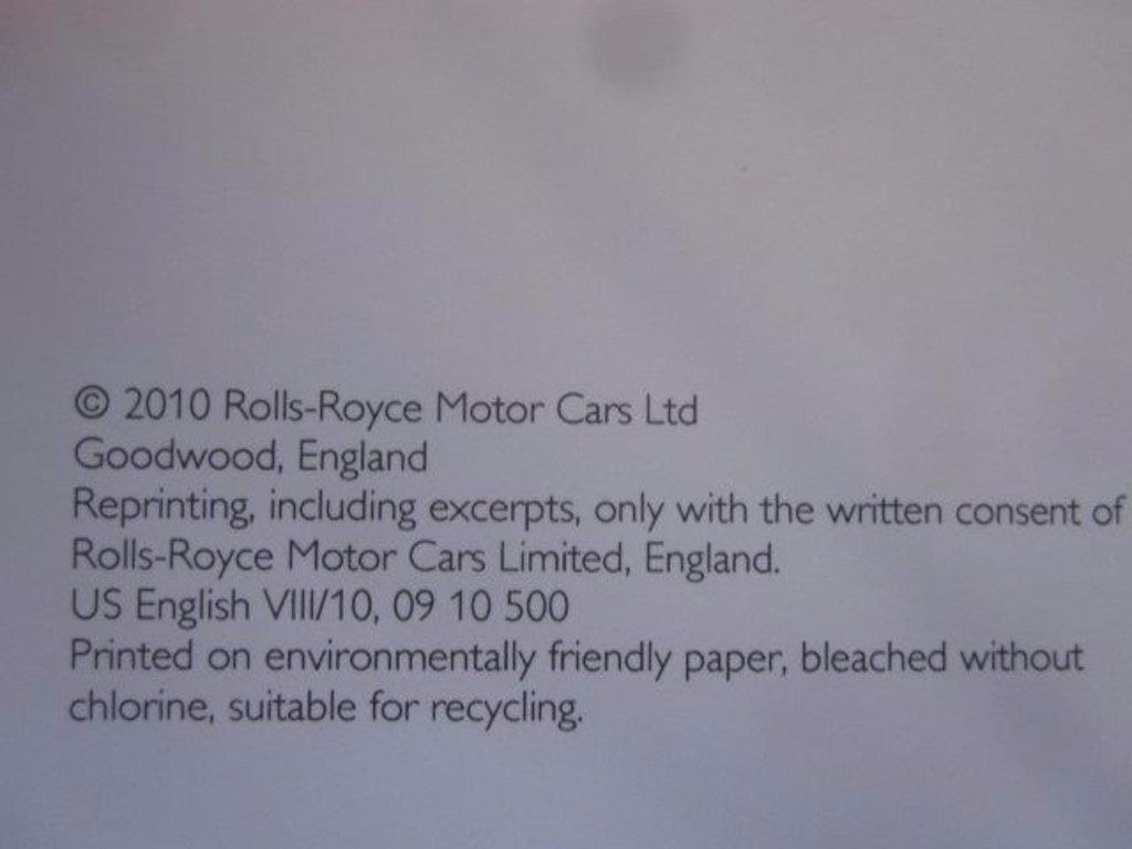 2010 Rolls Royce Ghost Owners Manual CD